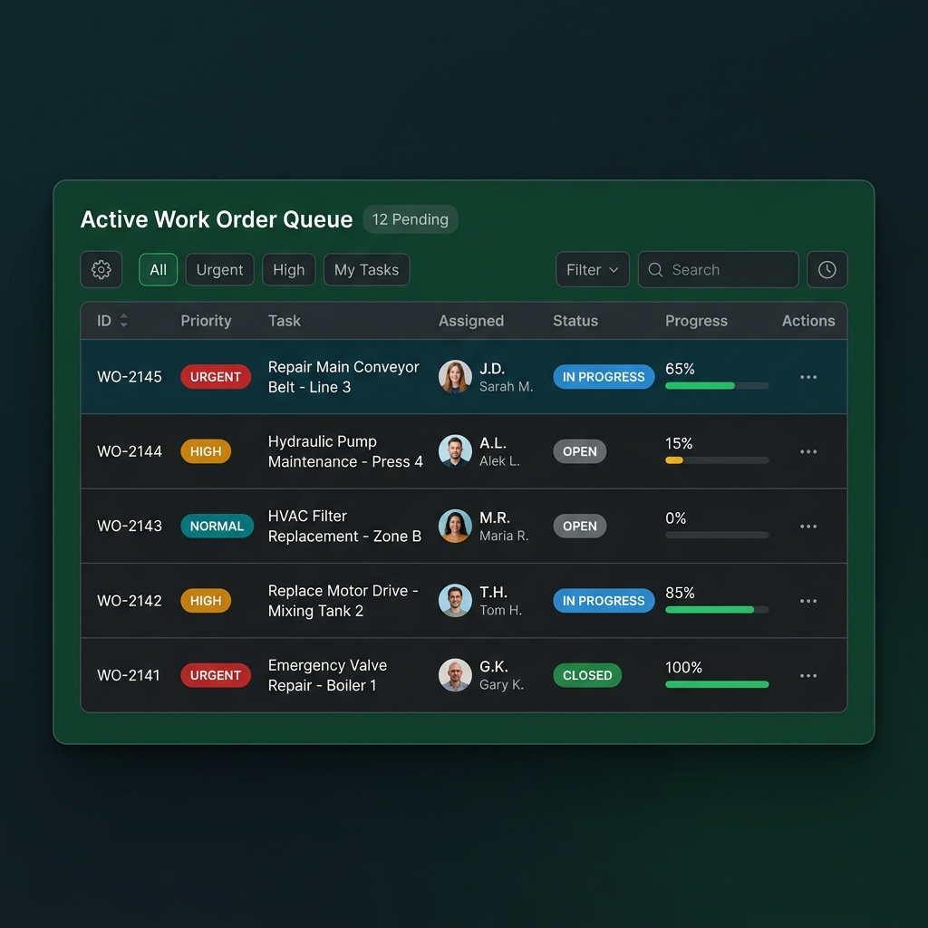 Active Work Order Queue and Task Assignment